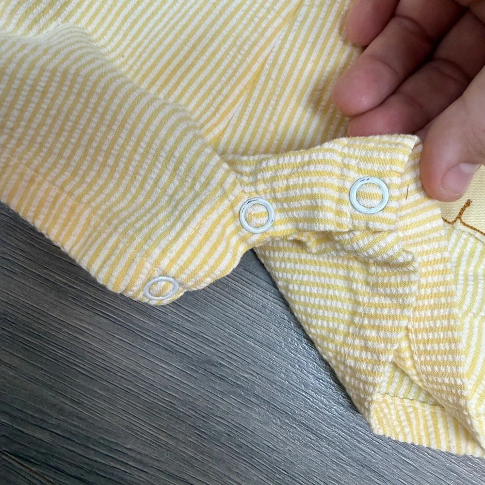Vintage Wonderalls Seersucker Yellow Stripe Cotton Romper Lion Baby 3–6 Months